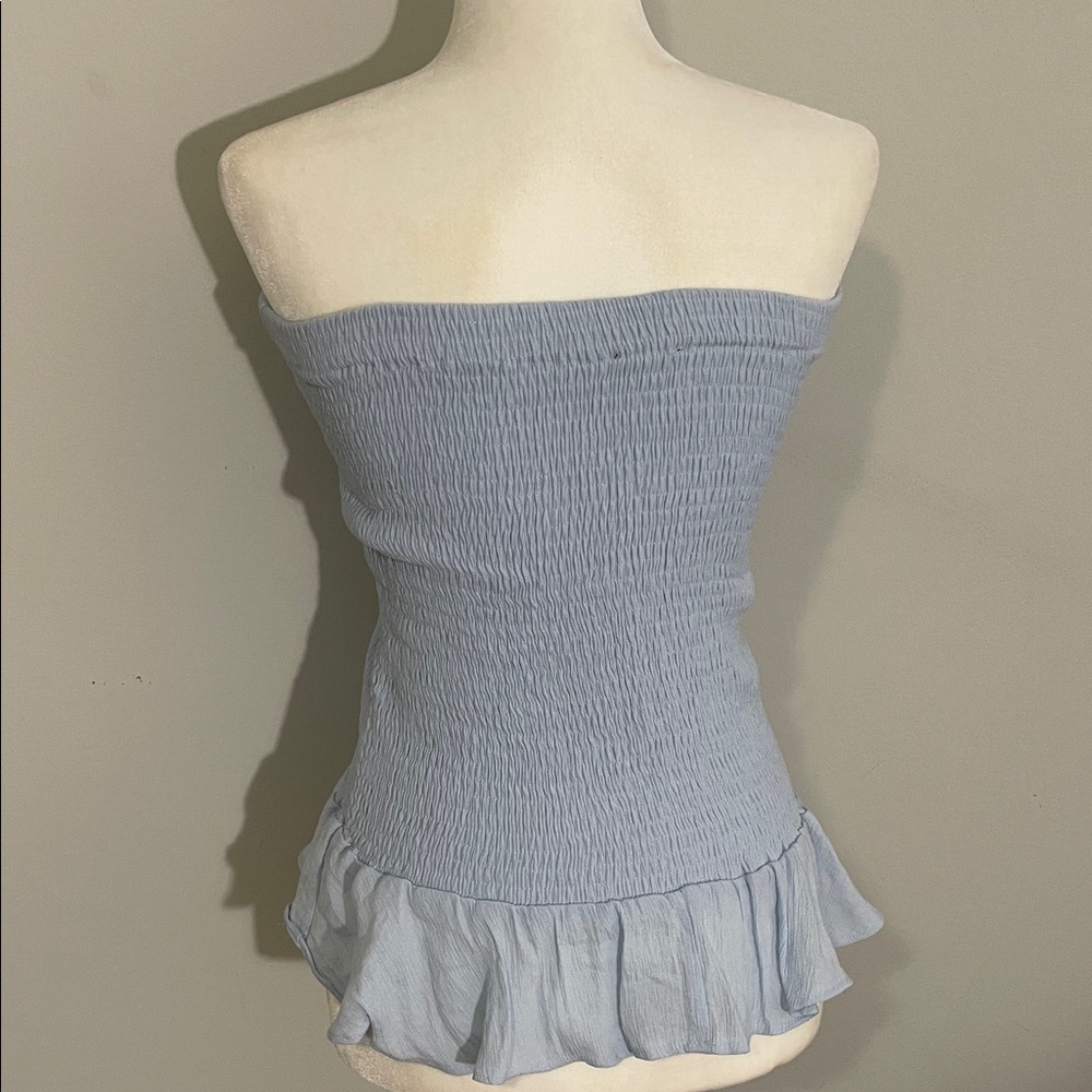 Light Blue Strapless Top with Ruffle Hem - Picture 5 of 5